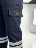 Navy Blue 3 Cm Double Row Reflective Work Pants Gabardine Fabric