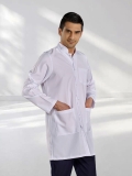 White Mandarin Collar Men's Lab Coat Alpaca Fabric