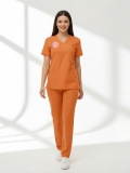 Clinical Support Staff Scrubs – Stretch Set | Turkey Ministry of Health – 2025 Standard – Orange Ochre