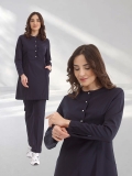 Marineblau Hijab Medizinischer Scrubs Set mit Rundhalsausschnitt und Reißverschluss Luxus Lycra-Stoff