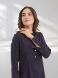 Marineblau Hijab Medizinischer Scrubs Set mit Rundhalsausschnitt und Reißverschluss Luxus Lycra-Stoff