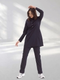 Marineblau Hijab Medizinischer Scrubs Set mit Rundhalsausschnitt und Reißverschluss Luxus Lycra-Stoff