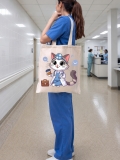 Sevimli Doktor Kedi Baskılı Bez Çanta Orta Boy - Krem