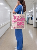 Laboratory Girl Baskılı Bez Çanta Orta Boy - Krem