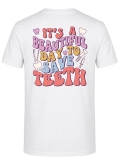 Save Teeth Baskılı Kısa Kol Beyaz Tişört (%100 Pamuk Penye Kumaş)