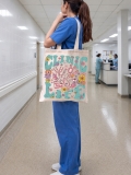 Clinic Life Baskılı Bez Çanta Orta Boy - Krem