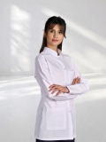 White Mandarin Collar Women's Lab Coat Alpaca Fabric