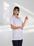 White Classic Collar Women's Short Sleeve Lab Coat Alpaca Fabric