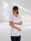 White Classic Collar Women's Short Sleeve Lab Coat Alpaca Fabric