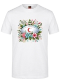 Botanik Hemşire Kep Baskılı Kısa Kol Beyaz Tişört (%100 Pamuk Penye Kumaş)