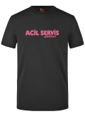 Acil Servis Kafe Baskılı Kısa Kol Siyah Tişört (%100 Pamuk Penye Kumaş)