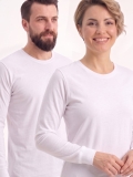 Beyaz %100 Pamuk Penye Yuvarlak Yaka T-shirt Uzun Kol