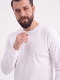 Beyaz %100 Pamuk Penye Yuvarlak Yaka T-shirt Uzun Kol
