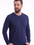 Lacivert %100 Pamuk Penye Yuvarlak Yaka T-shirt Uzun Kol