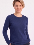 Lacivert %100 Pamuk Penye Yuvarlak Yaka T-shirt Uzun Kol