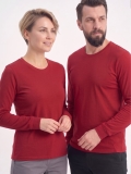Kırmızı %100 Pamuk Penye Yuvarlak Yaka T-shirt Uzun Kol