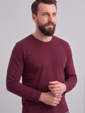 Bordo %100 Pamuk Penye Yuvarlak Yaka T-shirt Uzun Kol