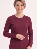 Bordo %100 Pamuk Penye Yuvarlak Yaka T-shirt Uzun Kol