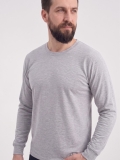 Gri Melanj %100 Pamuk Penye Yuvarlak Yaka T-shirt Uzun Kol