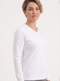 Beyaz %100 Pamuk Penye V Yaka T-shirt Uzun Kol