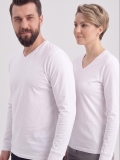 Beyaz %100 Pamuk Penye V Yaka T-shirt Uzun Kol