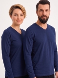 Lacivert %100 Pamuk Penye V Yaka T-shirt Uzun Kol
