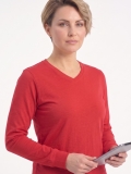Kırmızı %100 Pamuk Penye V Yaka T-shirt Uzun Kol