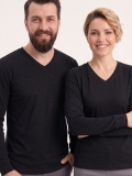 Siyah %100 Pamuk Penye V Yaka T-shirt Uzun Kol