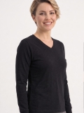 Siyah %100 Pamuk Penye V Yaka T-shirt Uzun Kol