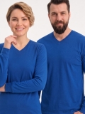 Saks Mavisi %100 Pamuk Penye V Yaka T-shirt Uzun Kol