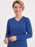 Saks Mavisi %100 Pamuk Penye V Yaka T-shirt Uzun Kol