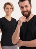 Siyah %100 Pamuk Penye V Yaka Kısa Kol Tişört