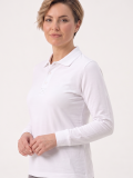Beyaz Polo Yaka Uzun Kol İş Sweatshirtü Penye Lacoste Kumaş