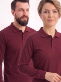 Bordo Polo Yaka Uzun Kol İş Sweatshirtü Penye Lacoste Kumaş