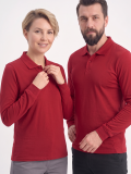 Kırmızı Polo Yaka Uzun Kol İş Sweatshirtü Penye Lacoste Kumaş