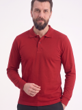 Kırmızı Polo Yaka Uzun Kol İş Sweatshirtü Penye Lacoste Kumaş