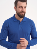 Saks Mavisi Polo Yaka Uzun Kol İş Sweatshirtü Penye Lacoste Kumaş