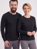 Siyah %100 Pamuk Penye Yuvarlak Yaka T-shirt Uzun Kol