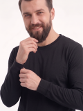 Siyah %100 Pamuk Penye Yuvarlak Yaka T-shirt Uzun Kol