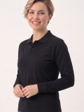 Siyah Polo Yaka Uzun Kol İş Sweatshirtü Penye Lacoste Kumaş