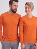 Turuncu %100 Pamuk Penye Yuvarlak Yaka T-shirt Uzun Kol