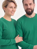 Brezilya Yeşili %100 Pamuk Penye Yuvarlak Yaka T-shirt Uzun Kol