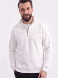 Beyaz Dik Yaka Yarım Fermuarlı İş Sweatshirt 3 İplik