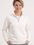 Beyaz Dik Yaka Yarım Fermuarlı İş Sweatshirt 3 İplik