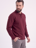 Bordo Polo Yaka İş Sweatshirt 3 İplik Şardonlu