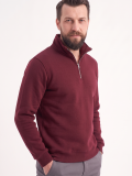 Bordo Dik Yaka Yarım Fermuarlı İş Sweatshirt 3 İplik