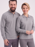 Gri Melanj Polo Yaka İş Sweatshirt 2 İplik