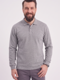 Gri Melanj Polo Yaka İş Sweatshirt 2 İplik