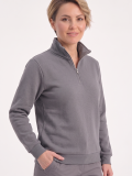 Gri Dik Yaka Yarım Fermuarlı İş Sweatshirt 3 İplik