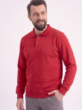 Kırmızı Polo Yaka İş Sweatshirt 3 İplik Şardonlu
